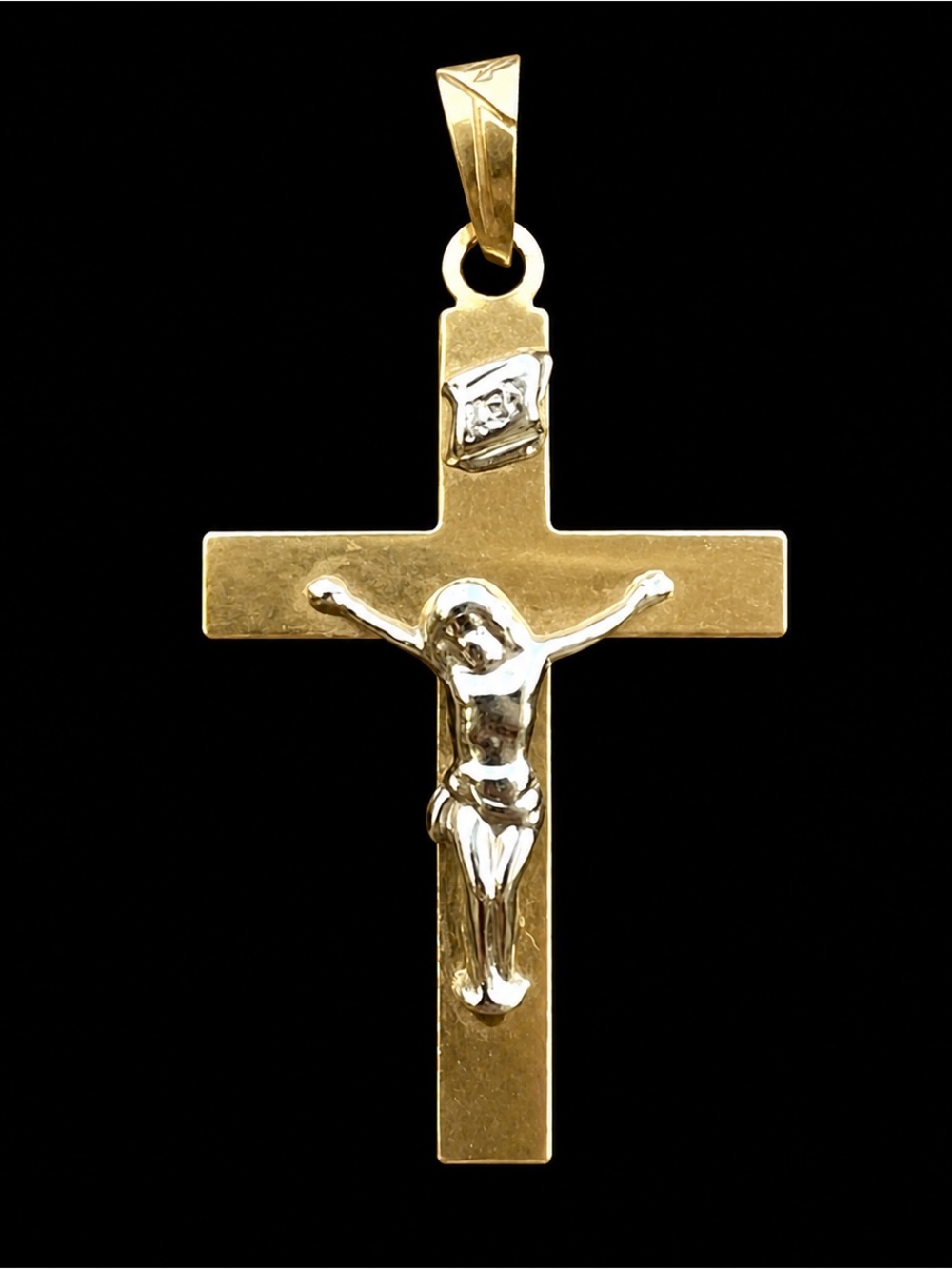 14K yellow gold & white gold cross pendant Jesus Crucifix